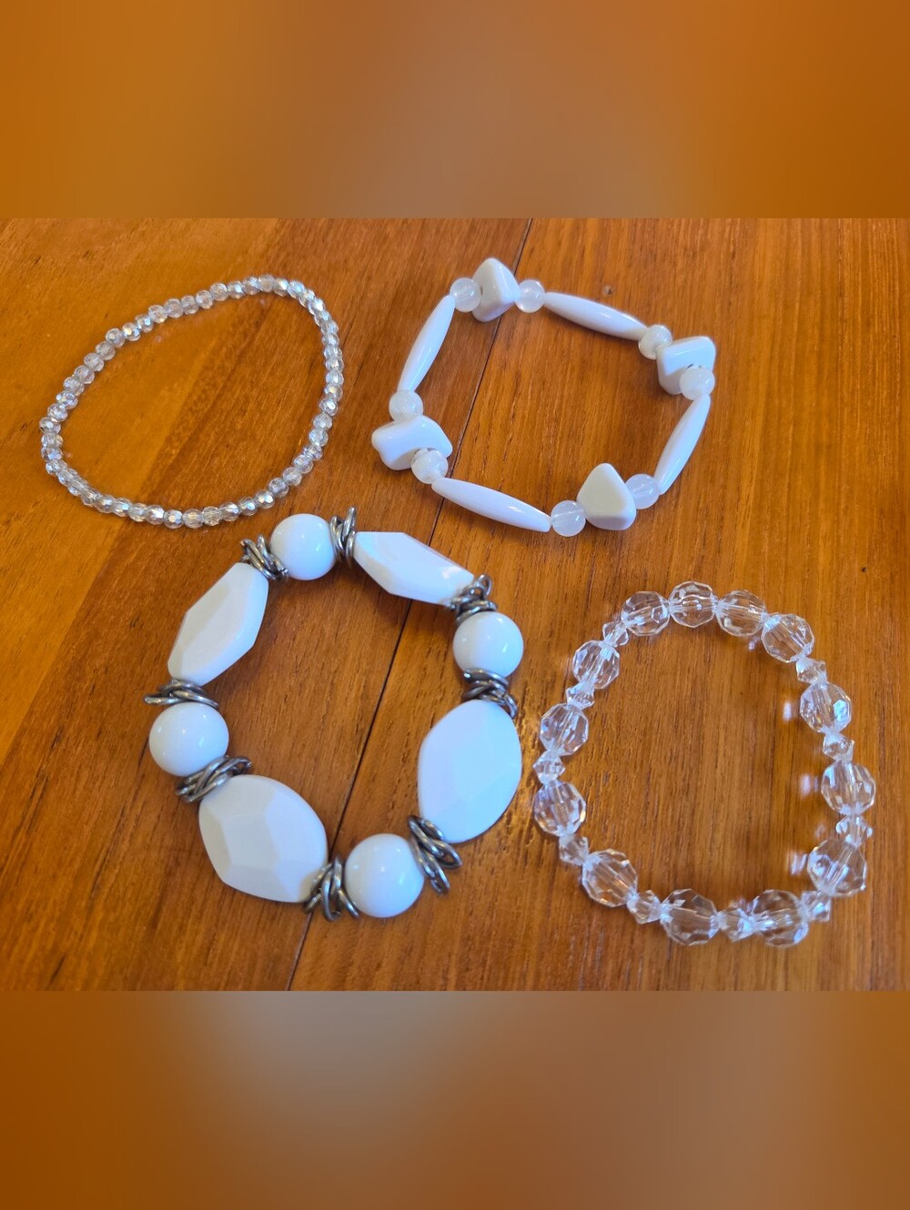 4pc Winter White & Clear Crystal Bracelet Stack Bundle | Y2K Boho